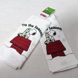Snoopy Kitchen Towel Set 16x26 Tis The Season 100% Cotton Peanuts Christmas